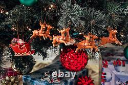 Large 5 Piece Hand Painted Full Santa'S Sleigh and 8 Reindeer Christmas Ornament