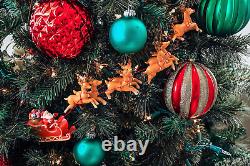Large 5 Piece Hand Painted Full Santa'S Sleigh and 8 Reindeer Christmas Ornament