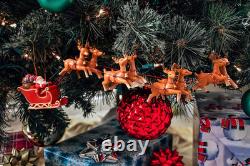 Large 5 Piece Hand Painted Full Santa'S Sleigh and 8 Reindeer Christmas Ornament