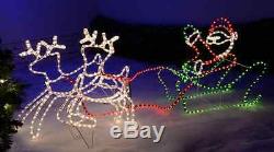 Large Christmas Double Reindeer Santa Sleigh LED Rope Light Xmas Decoreation NEW