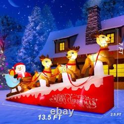 Large Christmas Inflatable Santa Sleigh with Reindeer 13.5FT Lighted Yard Decor
