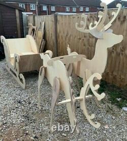 Large Commercial Santa Sleigh Reindeers Marine Plywood Wooden Indoor/Outdoor