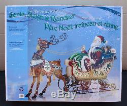 Large Embossed Metal Santa Sleigh & Reindeer 16 Tall X 36 Long New In Box