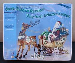 Large Embossed Metal Santa Sleigh & Reindeer 25 Tall X 45 Long New In Box