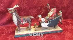 Large HOUSE OF HATTEN Rare Santa in Sleigh Reindeer Elf on Base 1989 D. Calla