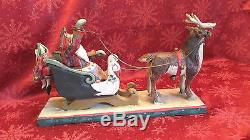 Large HOUSE OF HATTEN Rare Santa in Sleigh Reindeer Elf on Base 1989 D. Calla