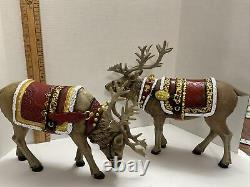 Large Roman Majestic Reindeer Red Harness Figure Set by Roman 14.5 inch