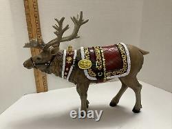 Large Roman Majestic Reindeer Red Harness Figure Set by Roman 14.5 inch