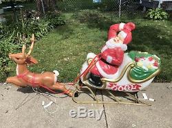 Large Santa In Sleigh With Reindeer Blow MoldExcellent Condition