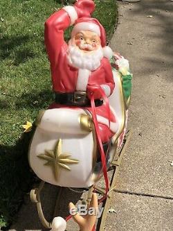 Large Santa In Sleigh With Reindeer Blow MoldExcellent Condition