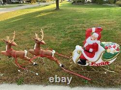 Large Santa NoeL Sleigh 2 Reindeer Lighted Blow Mold Christmas Yard Decor RARE