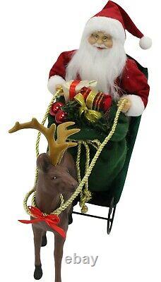Large Santa On Sleigh With Reindeer Father Christmas Chariot Holding Xmas Gifts