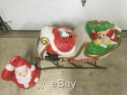 Large Santa Sleigh & 5 Reindeer Blowmold Empire Christmas Vintage Blow Mold