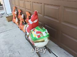Large Santa Sleigh & 5 Reindeer Blowmold Empire Christmas Vintage Blow Mold
