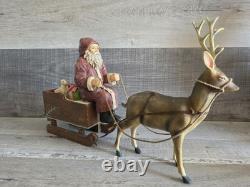 Large Santa Sleigh Reindeer Vtg Bethany Lowe Christmas Winter Decor 21 G30.1