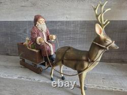 Large Santa Sleigh Reindeer Vtg Bethany Lowe Christmas Winter Decor 21 G30.1