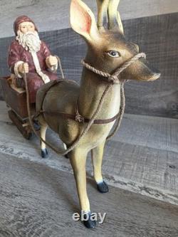 Large Santa Sleigh Reindeer Vtg Bethany Lowe Christmas Winter Decor 21 G30.1