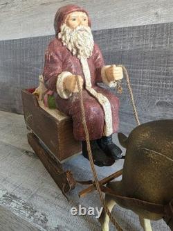 Large Santa Sleigh Reindeer Vtg Bethany Lowe Christmas Winter Decor 21 G30.1