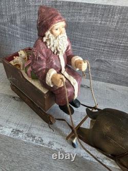 Large Santa Sleigh Reindeer Vtg Bethany Lowe Christmas Winter Decor 21 G30.1