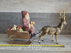 Large Santa Sleigh Reindeer Vtg Bethany Lowe Christmas Winter Decor 21 G30.1