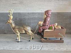 Large Santa Sleigh Reindeer Vtg Bethany Lowe Christmas Winter Decor 21 G30.1