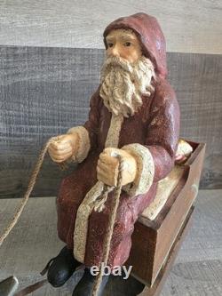Large Santa Sleigh Reindeer Vtg Bethany Lowe Christmas Winter Decor 21 G30.1