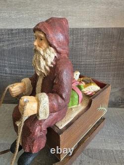 Large Santa Sleigh Reindeer Vtg Bethany Lowe Christmas Winter Decor 21 G30.1