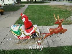 Large Santa with Sleigh and Reindeer Christmas Blow Mold Plastic