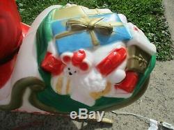 Large Santa with Sleigh and Reindeer Christmas Blow Mold Plastic