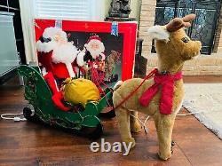 Large Santas Best Animated Lighted Santa With Sleigh And Reindeer Christmas