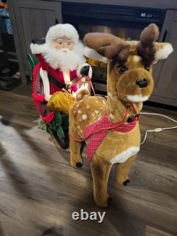 Large Santas Best Animated Lighted Santa With Sleigh Reindeer Christmas Works