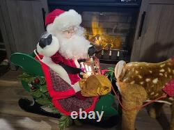 Large Santas Best Animated Lighted Santa With Sleigh Reindeer Christmas Works