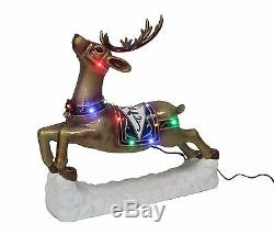 Large Size LED 2 Running Reindeers Pull Santa on Sleigh