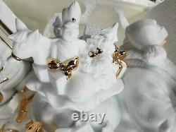Large TRADITIONS White Porcelain Santa & Sleigh and Reindeer Gold Accents 270369