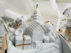 Large TRADITIONS White Porcelain Santa & Sleigh and Reindeer Gold Accents 270369
