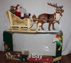 Large Vintage Animated Musical Christmas Reindeer & Santa on Sleigh 1999 PP26