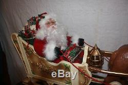 Large Vintage Animated Musical Christmas Reindeer & Santa on Sleigh 1999 PP26