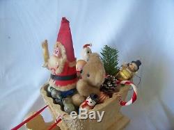 Large Vintage Christmas Santa w Filled Sleigh & Celluloid Reindeer