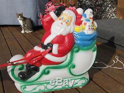 Large Vintage Empire Blow Mold Santa Sleigh 2 Reindeer 7 Foot Long Yard Décor