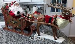 Large animated reindeer & santa in sleigh 1997 holiday creation works w box