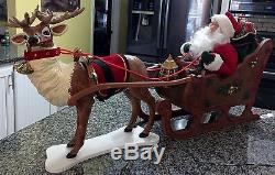 Large animated reindeer & santa in sleigh 1997 holiday creation works w box