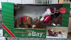 Large animated reindeer & santa in sleigh 1997 holiday creation works w box