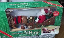 Large animated reindeer & santa in sleigh 1997 holiday creation works w box