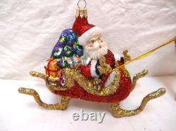 Larry Fraga Designs Rare Santa sleigh and Reindeer Christmas Ornament 1990's
