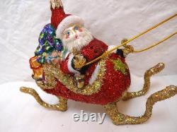 Larry Fraga Designs Rare Santa sleigh and Reindeer Christmas Ornament 1990's