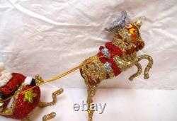 Larry Fraga Designs Rare Santa sleigh and Reindeer Christmas Ornament 1990's