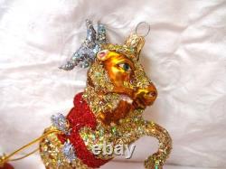 Larry Fraga Designs Rare Santa sleigh and Reindeer Christmas Ornament 1990's