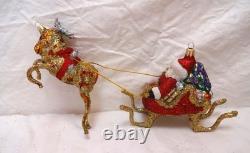 Larry Fraga Designs Rare Santa sleigh and Reindeer Christmas Ornament 1990's