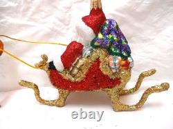 Larry Fraga Designs Rare Santa sleigh and Reindeer Christmas Ornament 1990's