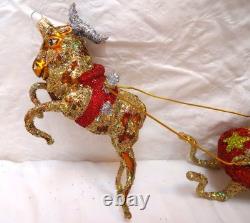 Larry Fraga Designs Rare Santa sleigh and Reindeer Christmas Ornament 1990's
